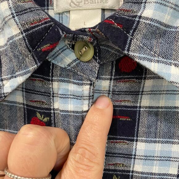 Christopher & Banks Plaid Teacher's Apple Button Down Top Size Large - Picture 9 of 9